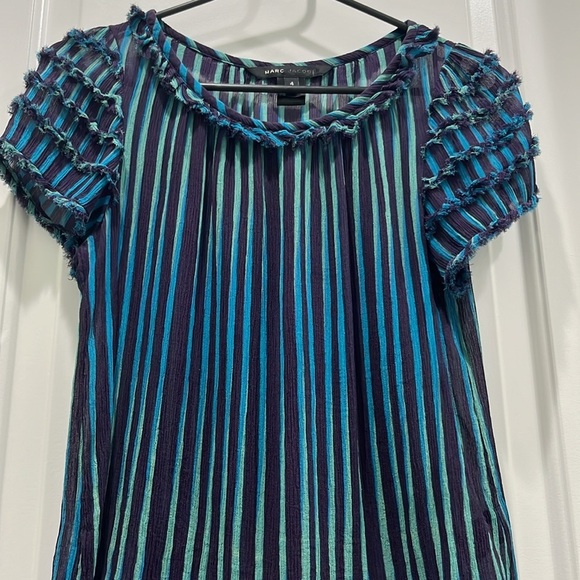 Marc Jacobs Y2K Silk Stripped Short Sleeve Blouse Sz 4 - Picture 3 of 8